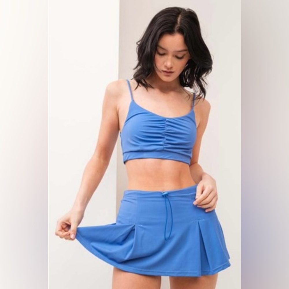 Blue Ruched Crop Top and Skirt Athleisure Set or gym wear